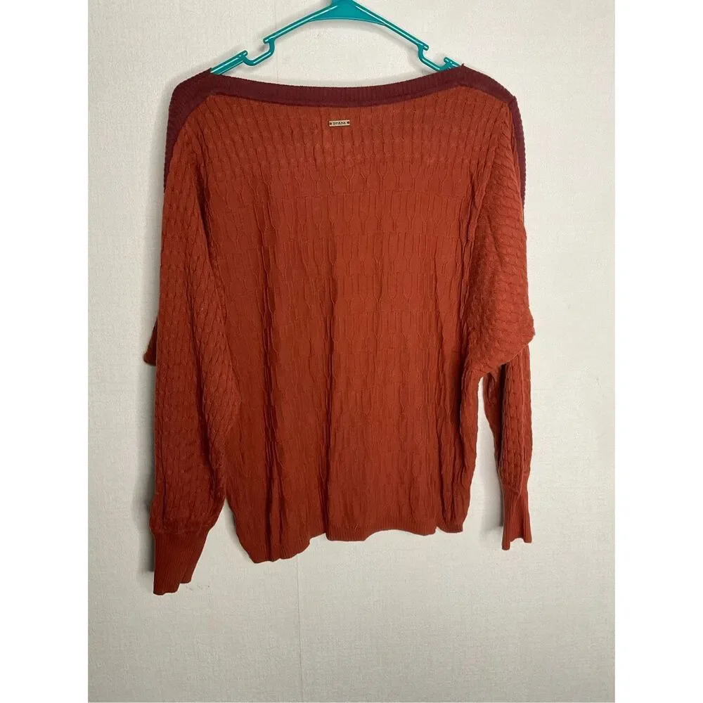 Prana WOMENS Medium Rust Organic Cotton Crew Neck Cable Knit Sweater Sustainable
